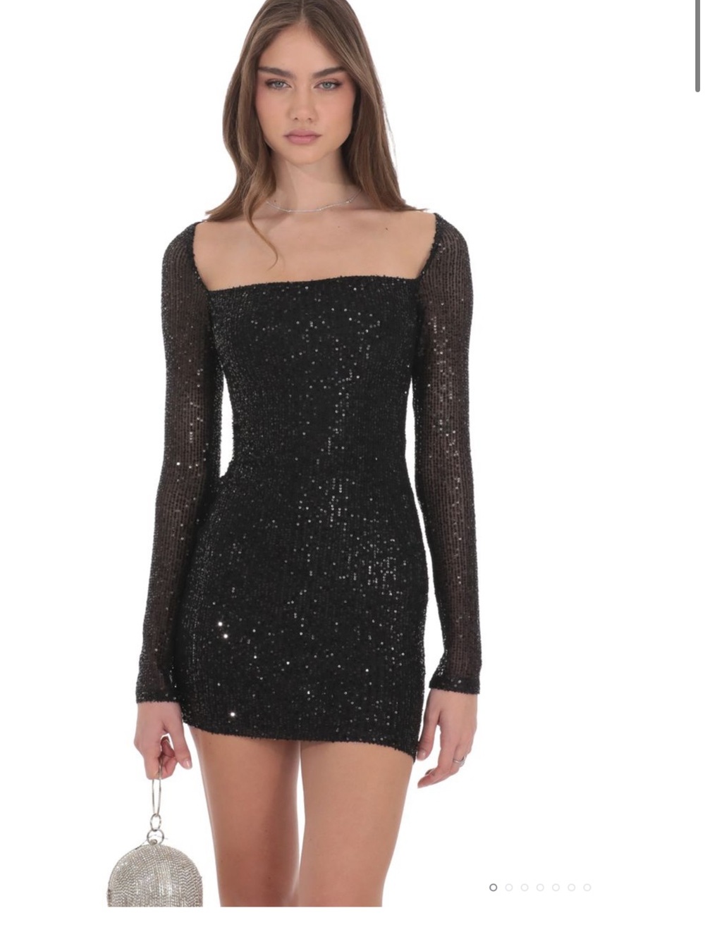 Lucy in the Sky Black Sequin Square Neck Long Sleeve Mini Dress